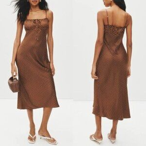 Ciao Lucia Hello Sunshine Leo Siena Brown Polka Dow Midi Slip Dress Size L